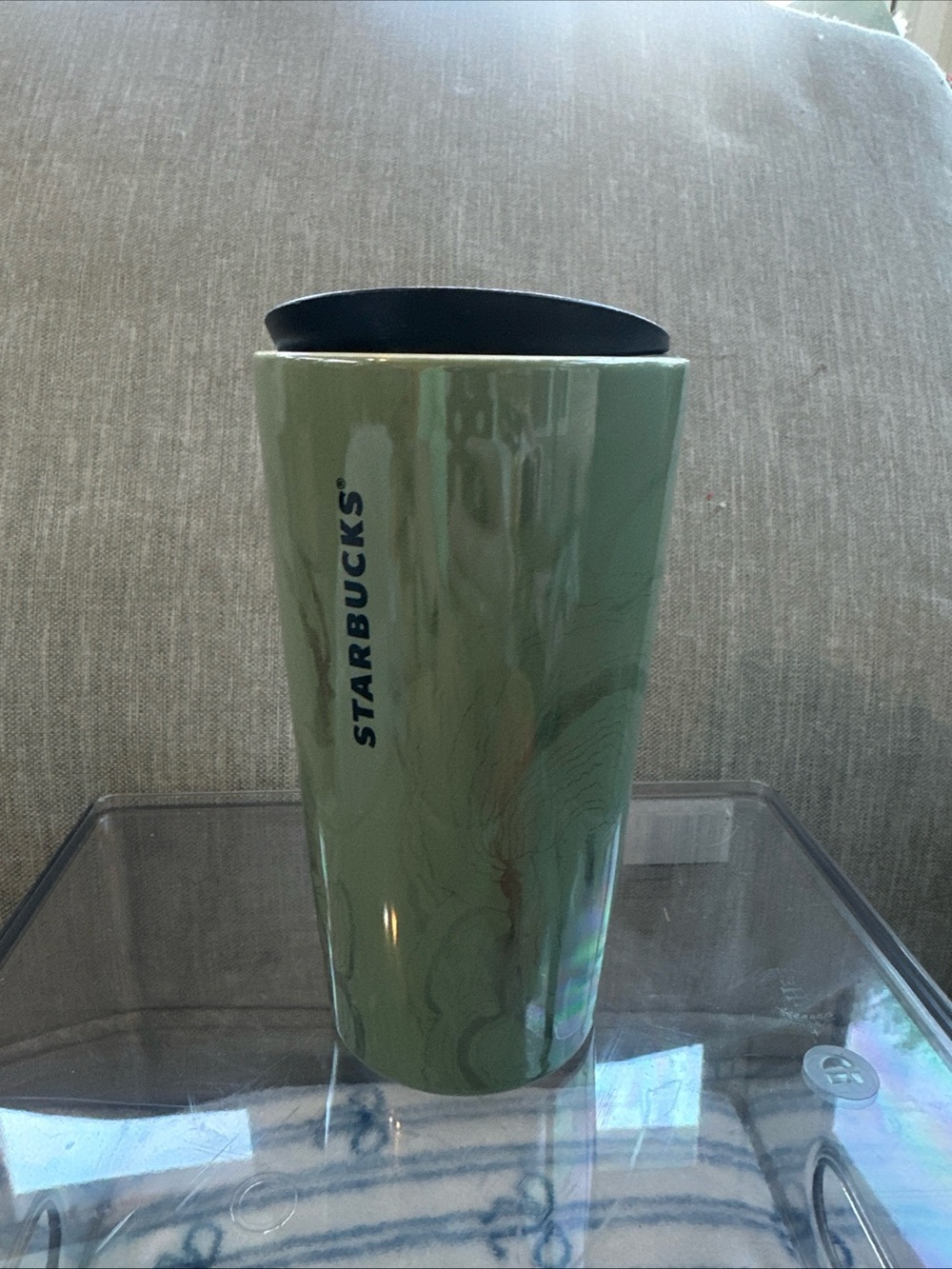 Starbucks ceramic travel mug 12oz With Lid Green Marble design